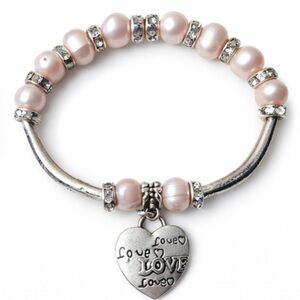 MOTHERS DAY Pink Pearl Heart Charm Bracelet - Elegant Women's Jewelry